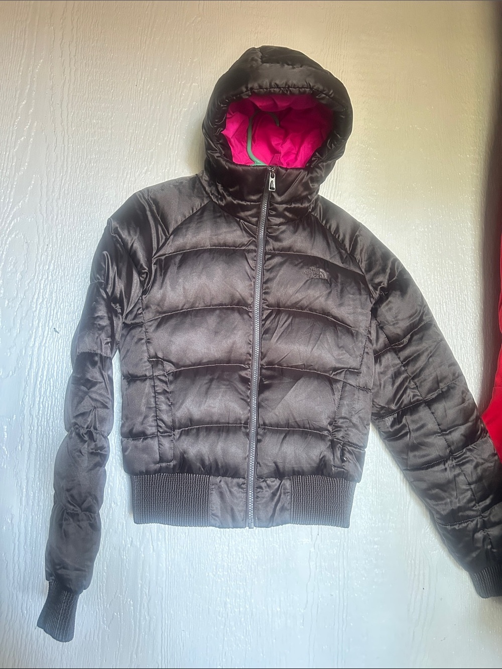 The North Face Women's Black Puffer Jacket with Pink Hood Lining